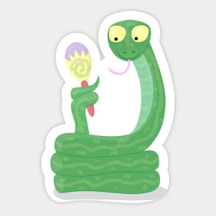 Funny green snake with maraca cartoon Sticker